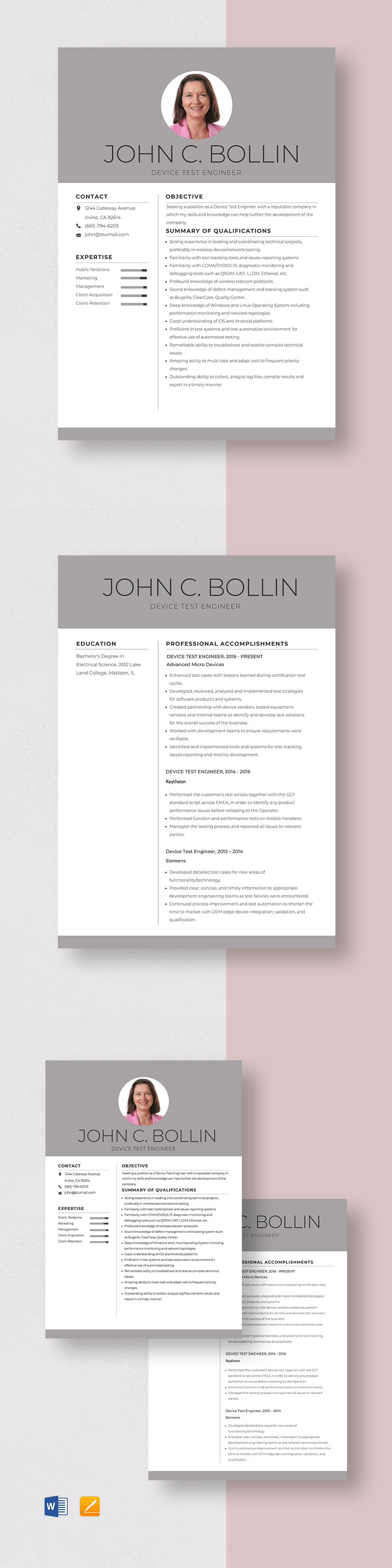 Medical Device Product Manager Resume Template - Word, Apple Pages 