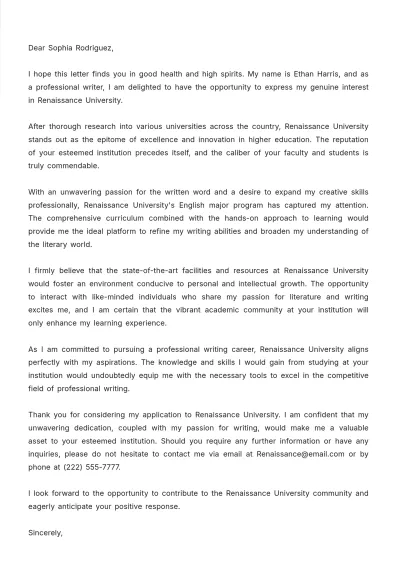 Free College Interest Letter Template to Edit Online