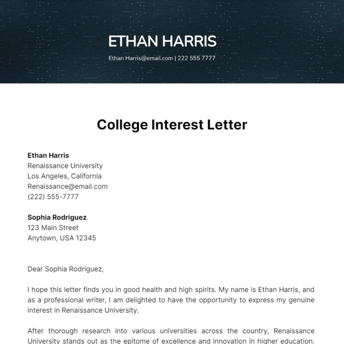 College Interest Letter Template