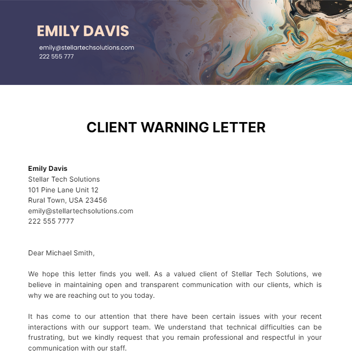 Free Client Warning Letter Template