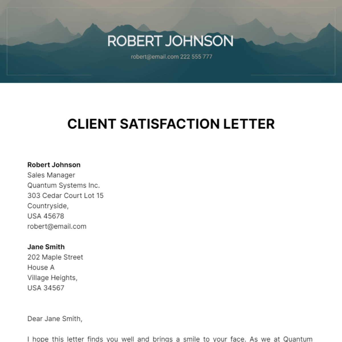 Free Client Satisfaction Letter Template