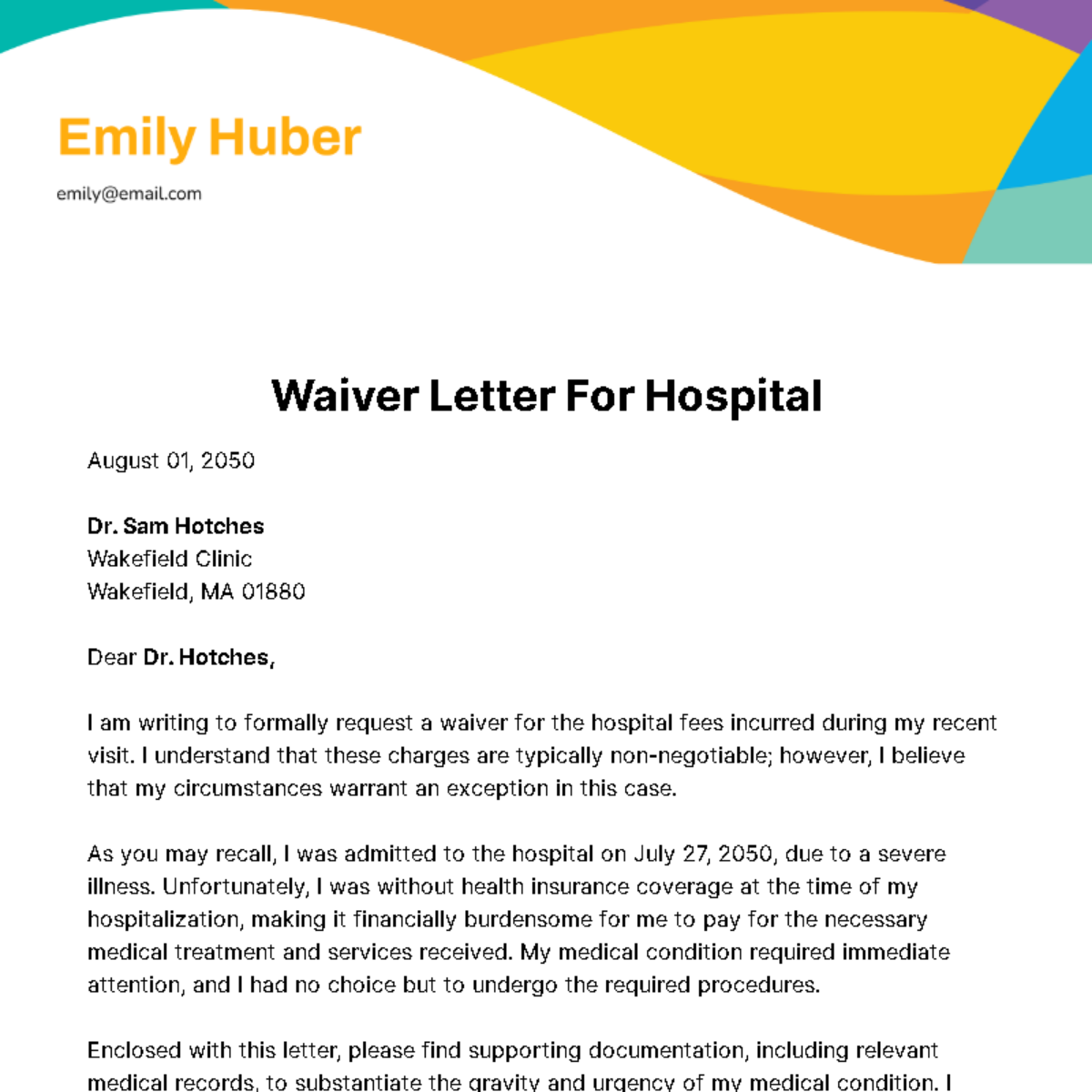 Free Waiver Letter for Hospital Template