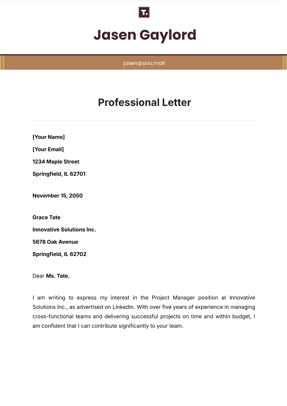 Professional Letter Template - Edit Online & Download