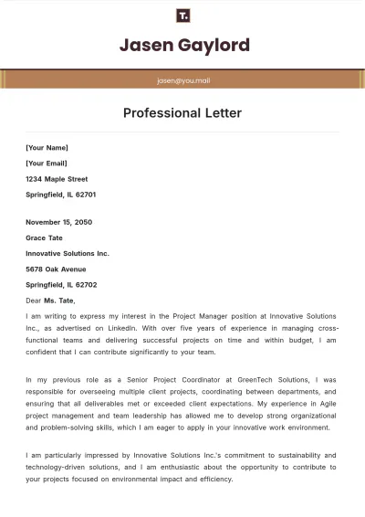 Free Professional Letter Template to Edit Online