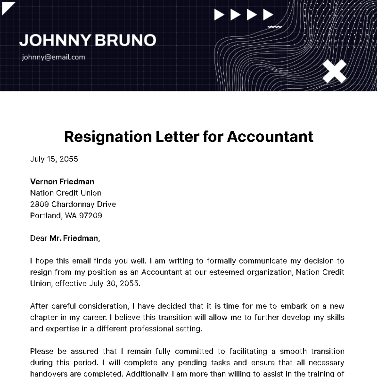 Resignation Letter for Accountant  Template