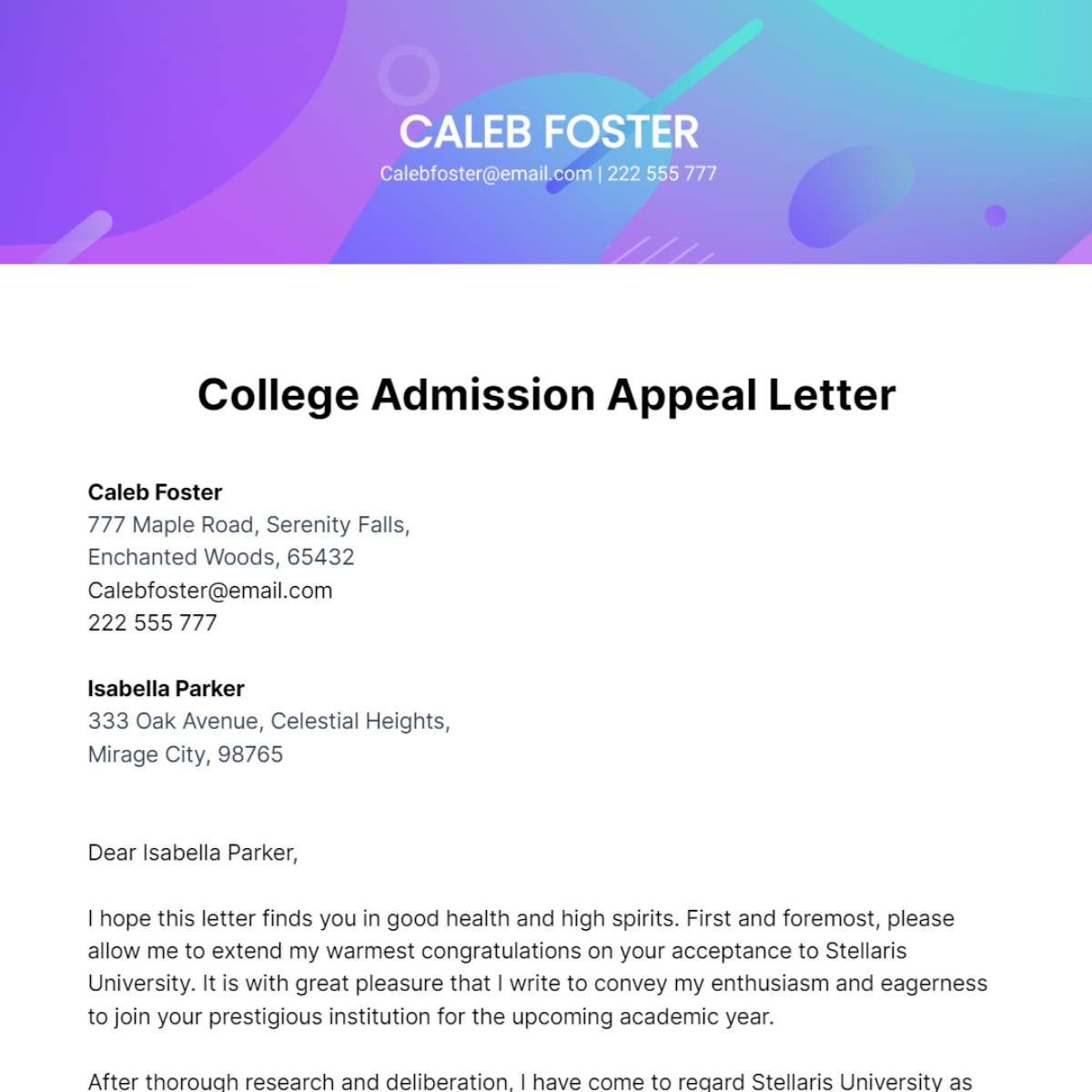 Free College Admission Appeal Letter Template