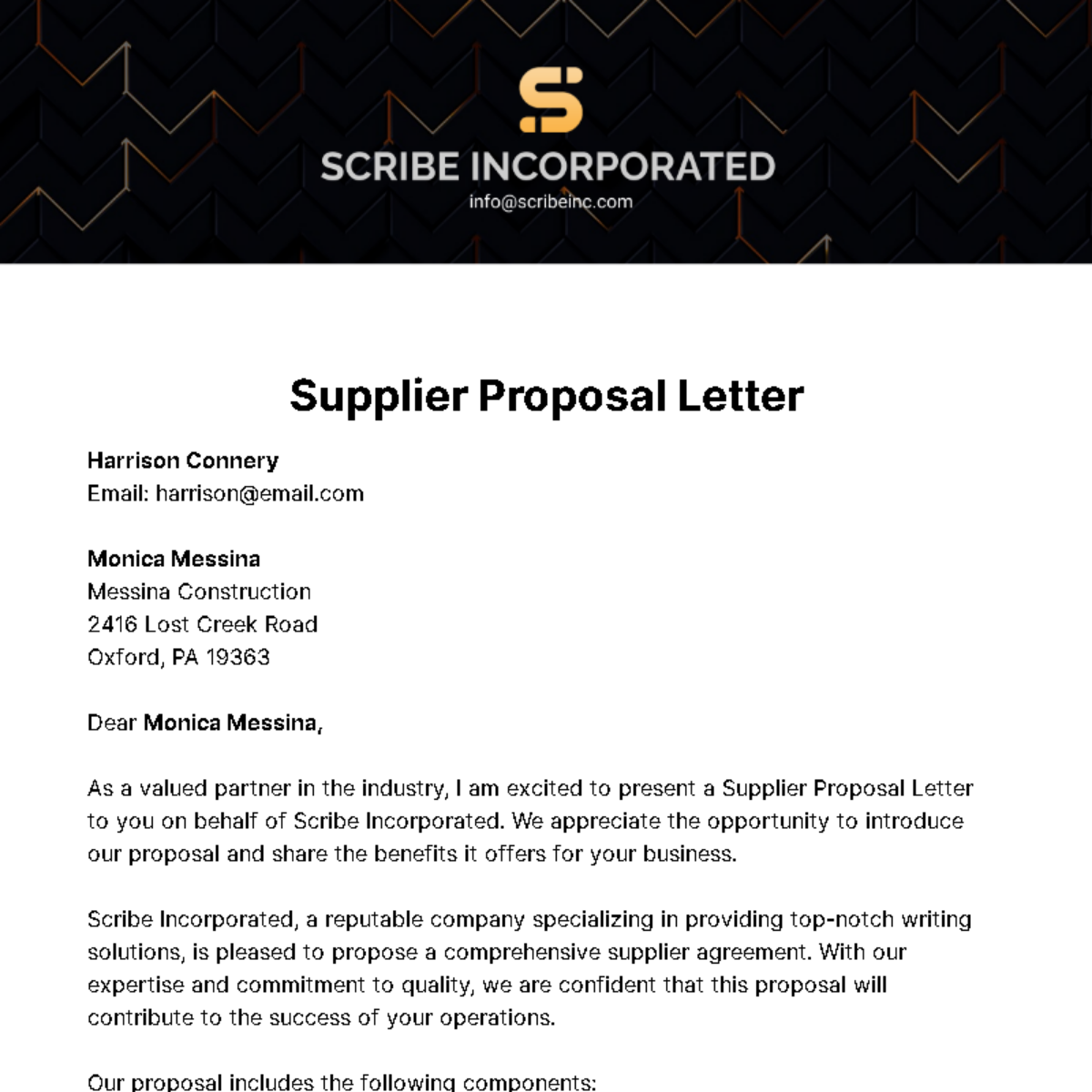 Supplier Proposal Letter Template