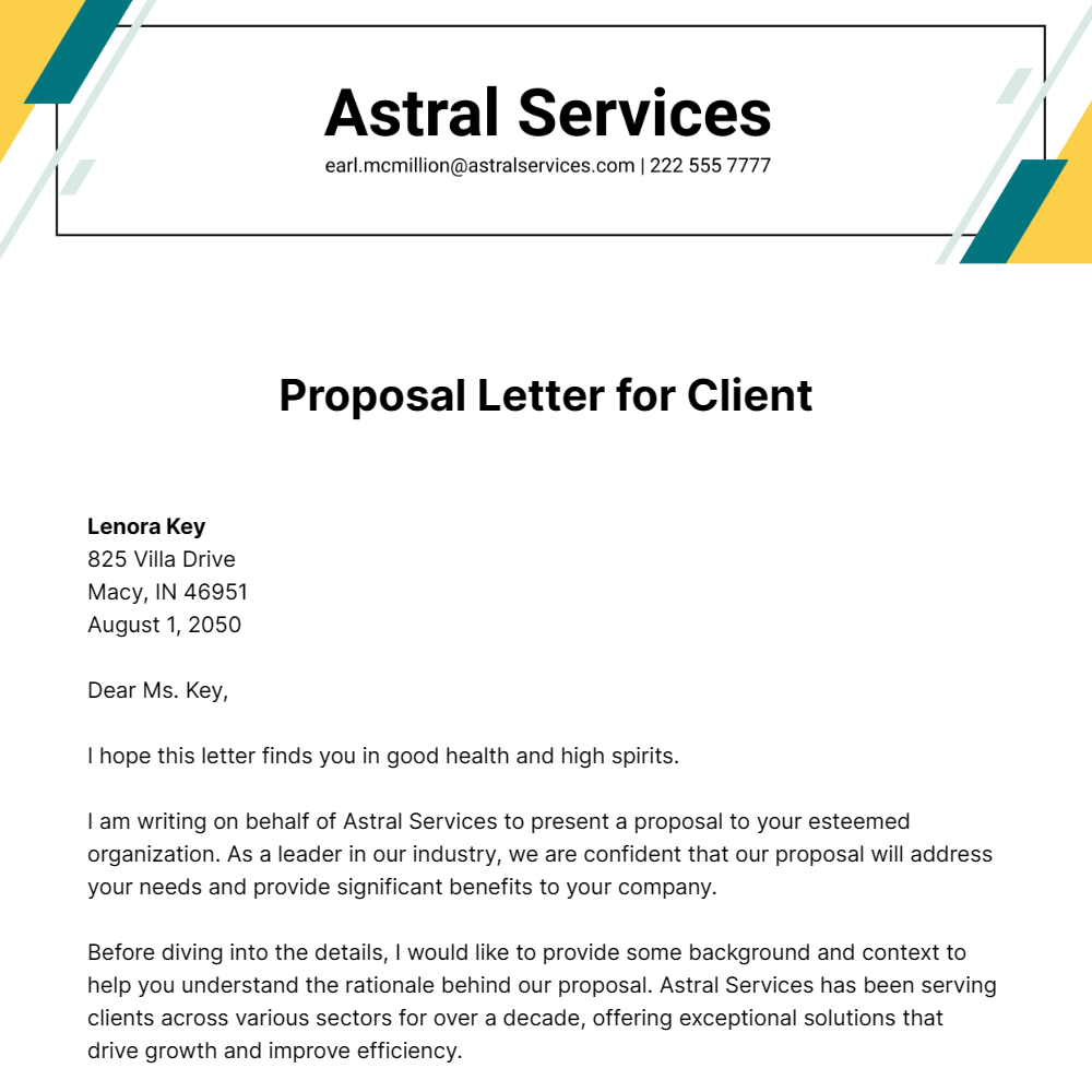 Free Proposal Letter for Client Template