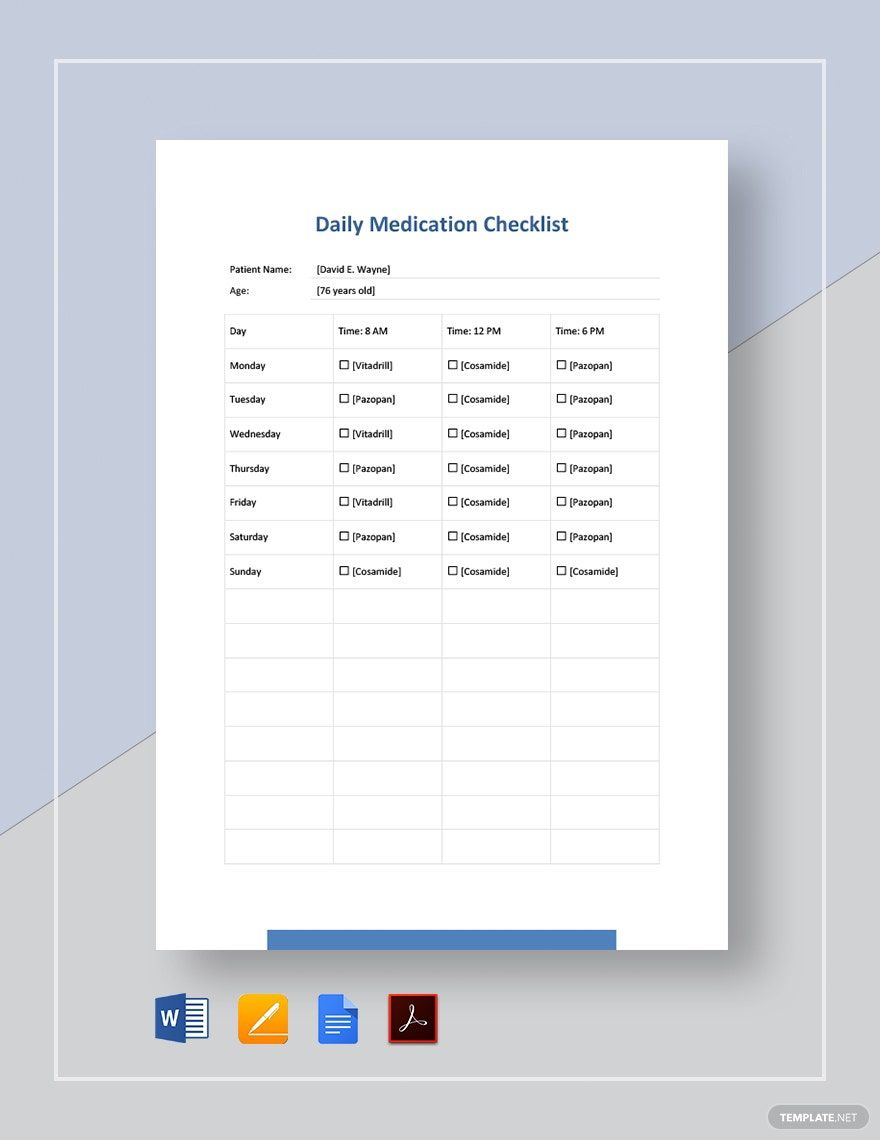 Daily Medication Checklist Template in Word, Google Docs, PDF, Apple Pages