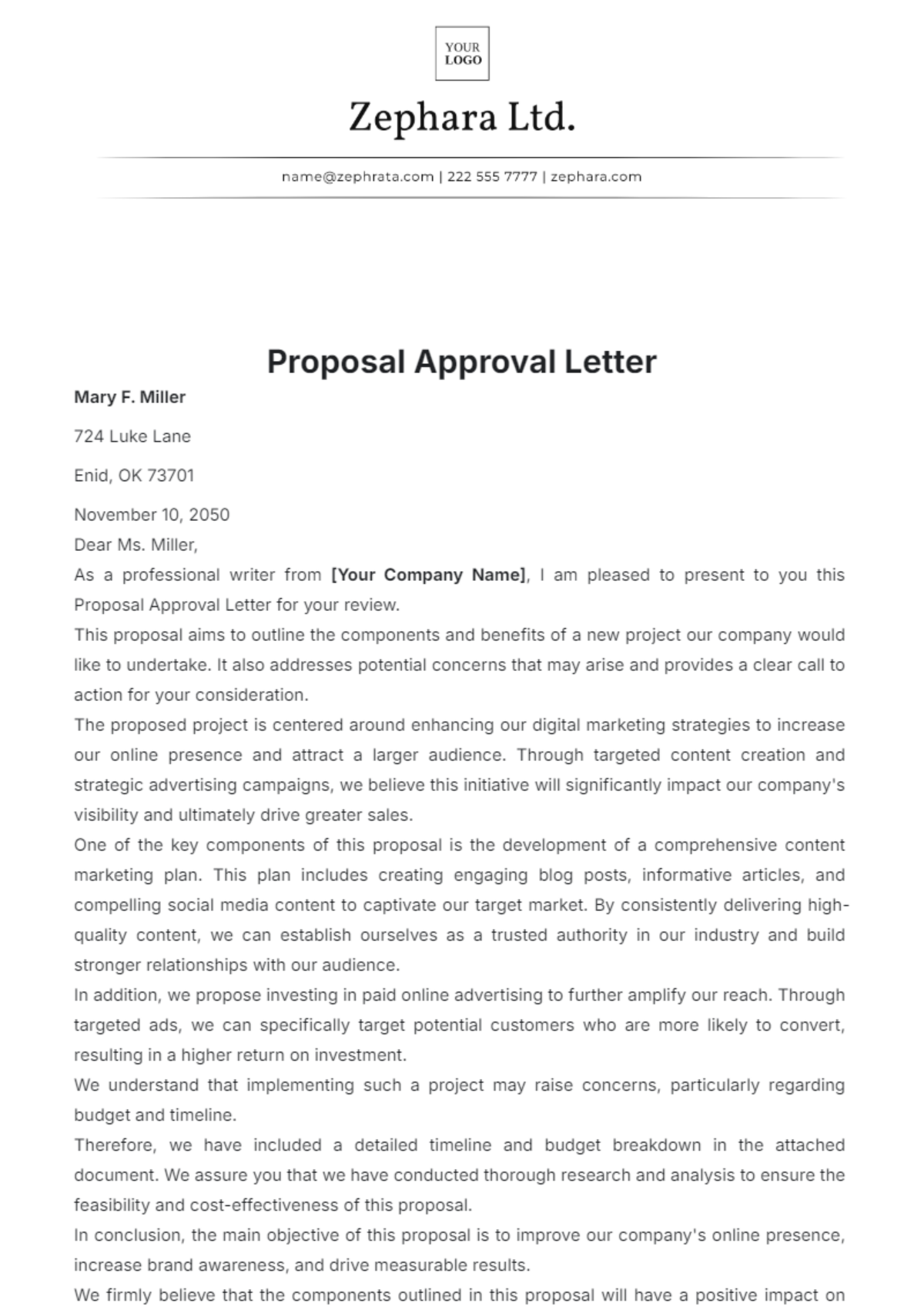 Proposal Approval Letter Template