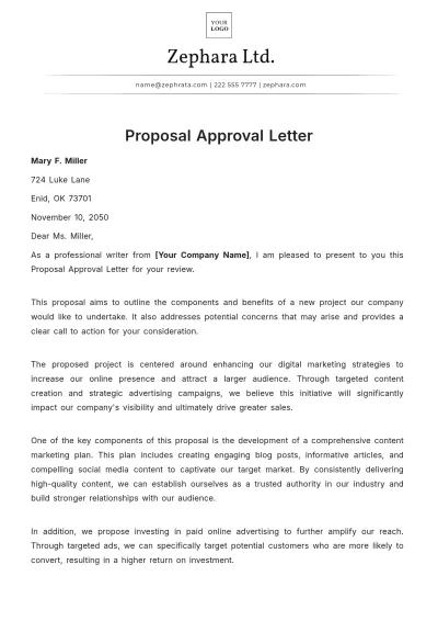 Free Proposal Approval Letter Template to Edit Online