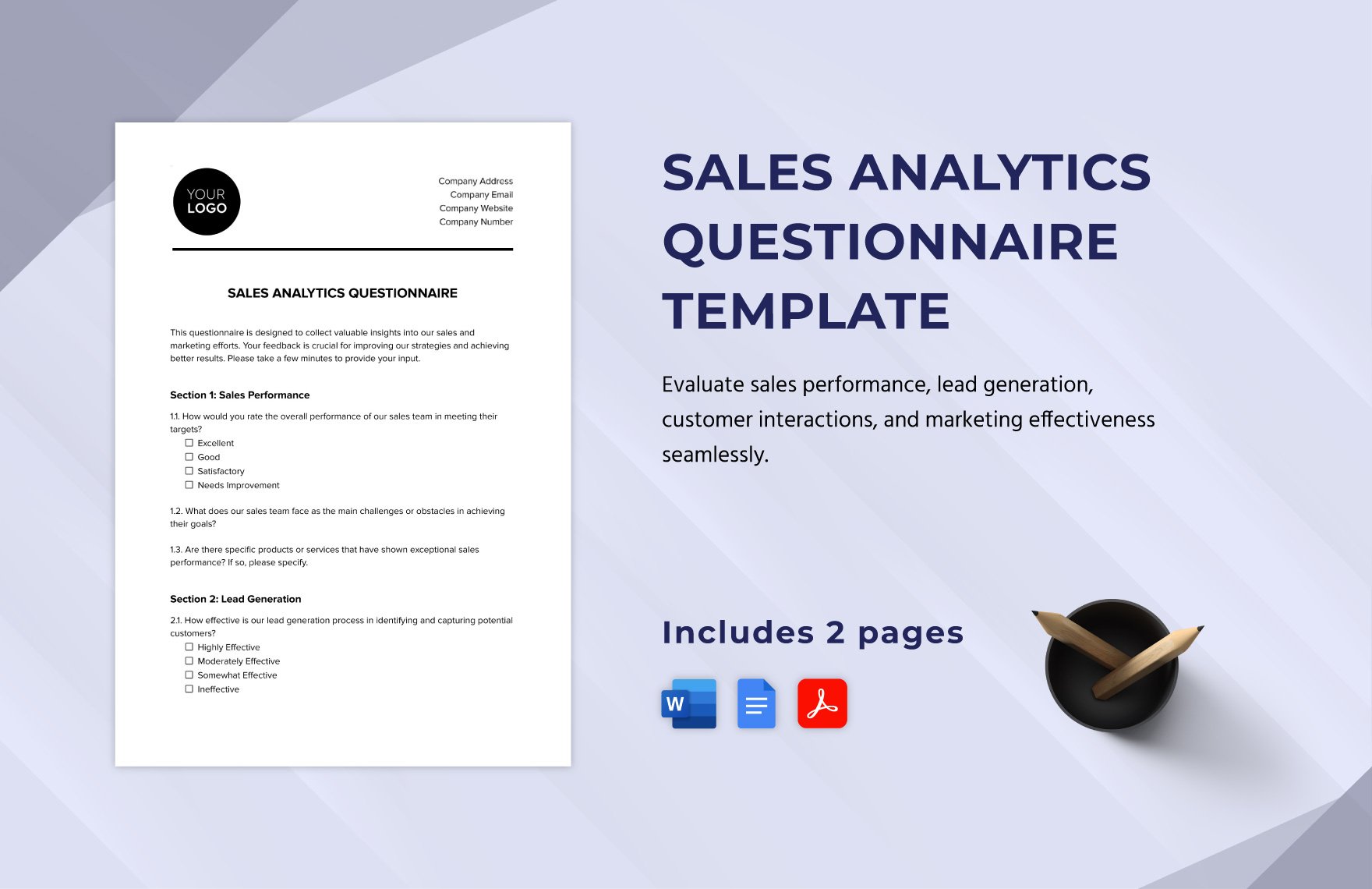 Sales Analytics Questionnaire Template in Word, Google Docs, PDF