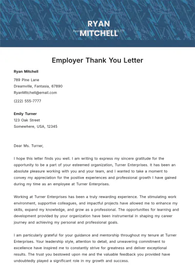 Free Employer Thank You Letter Template to Edit Online