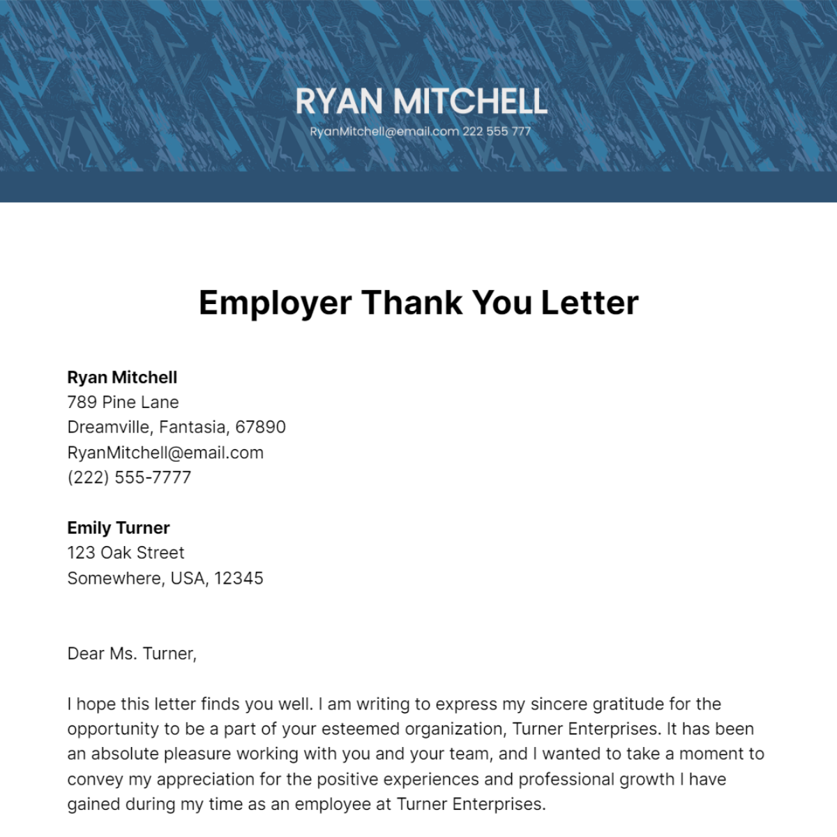 Employer Thank You Letter Template