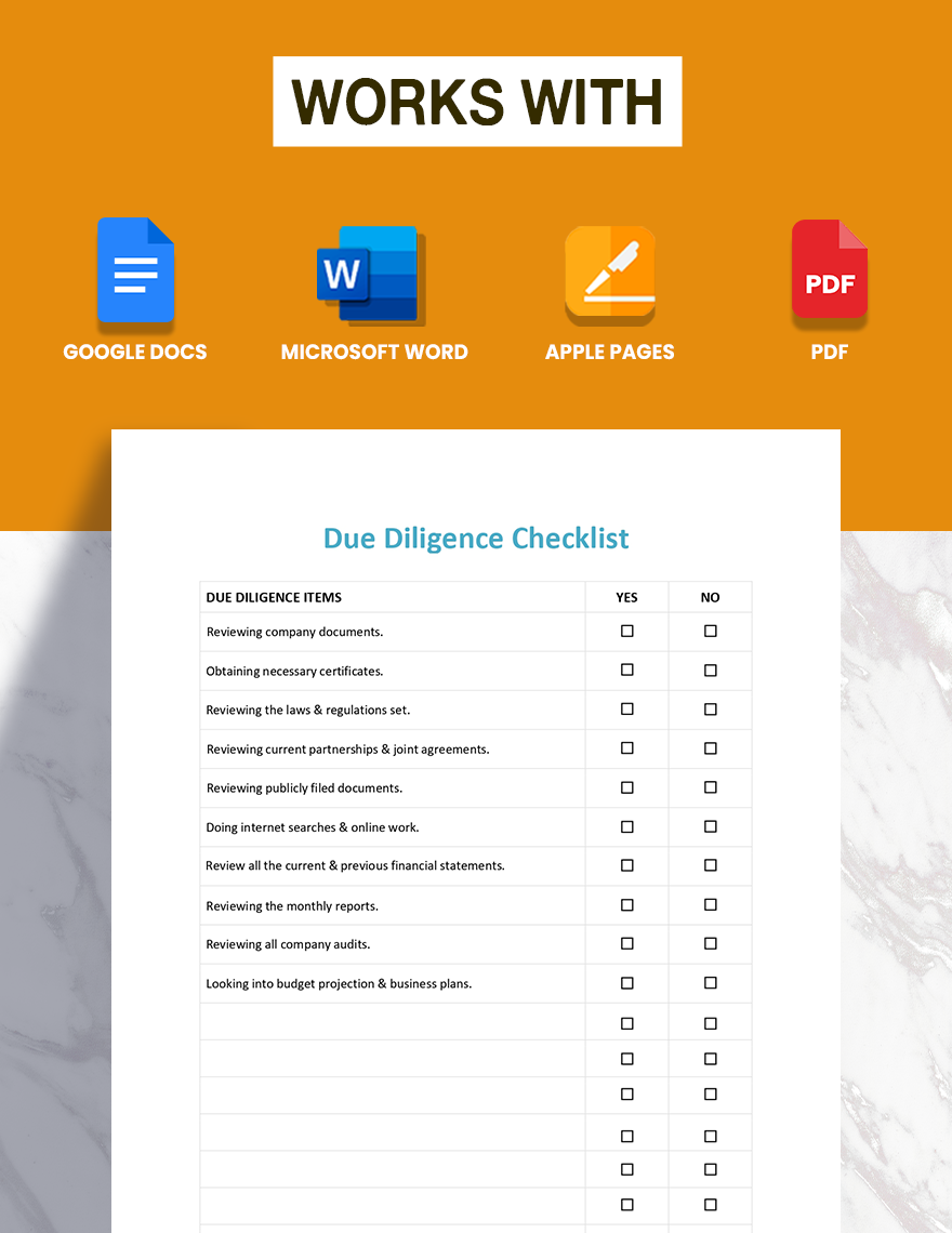 Due Diligence Checklist Template - Google Docs, Word, Apple Pages, PDF ...