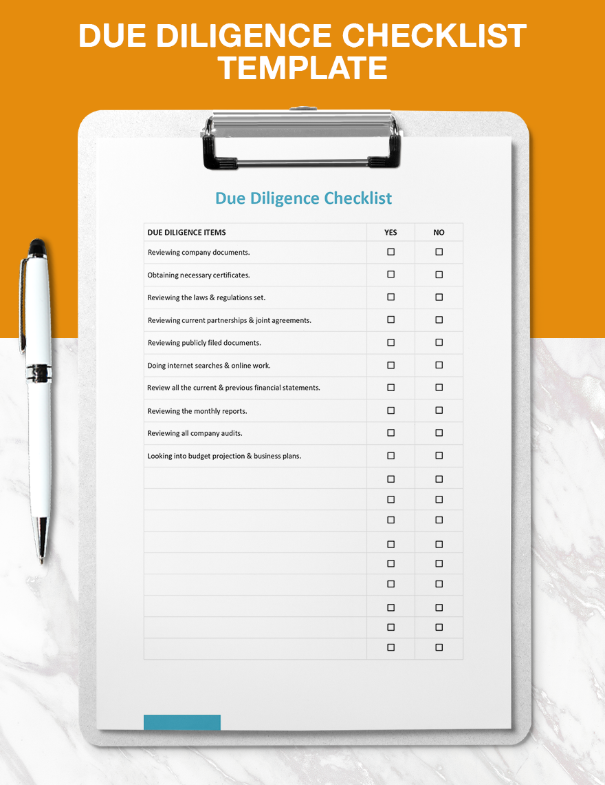 Due Diligence Checklist Template Google Docs Word Apple Pages Pdf