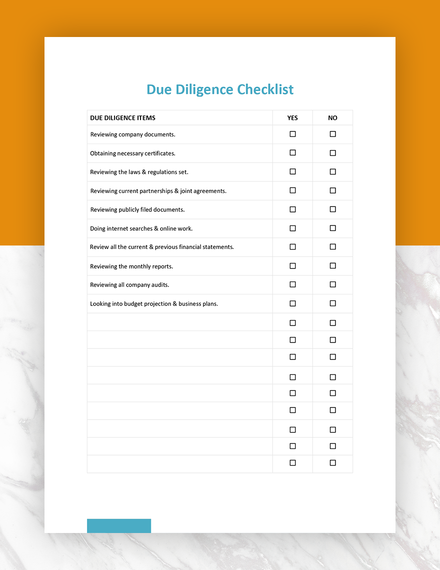 Due Diligence Checklist Template - Google Docs, Word, Apple Pages, PDF ...