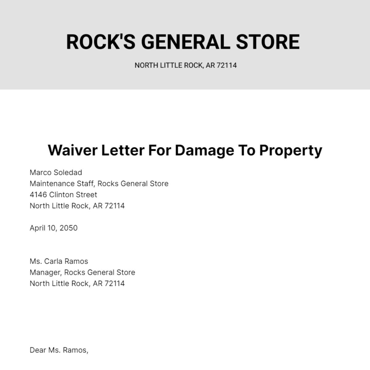 Free Waiver Letter for Damage to Property Template