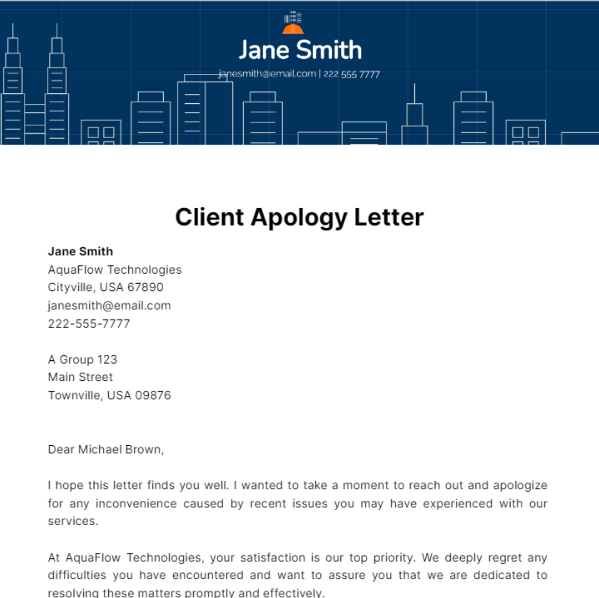 Client Apology Letter Template