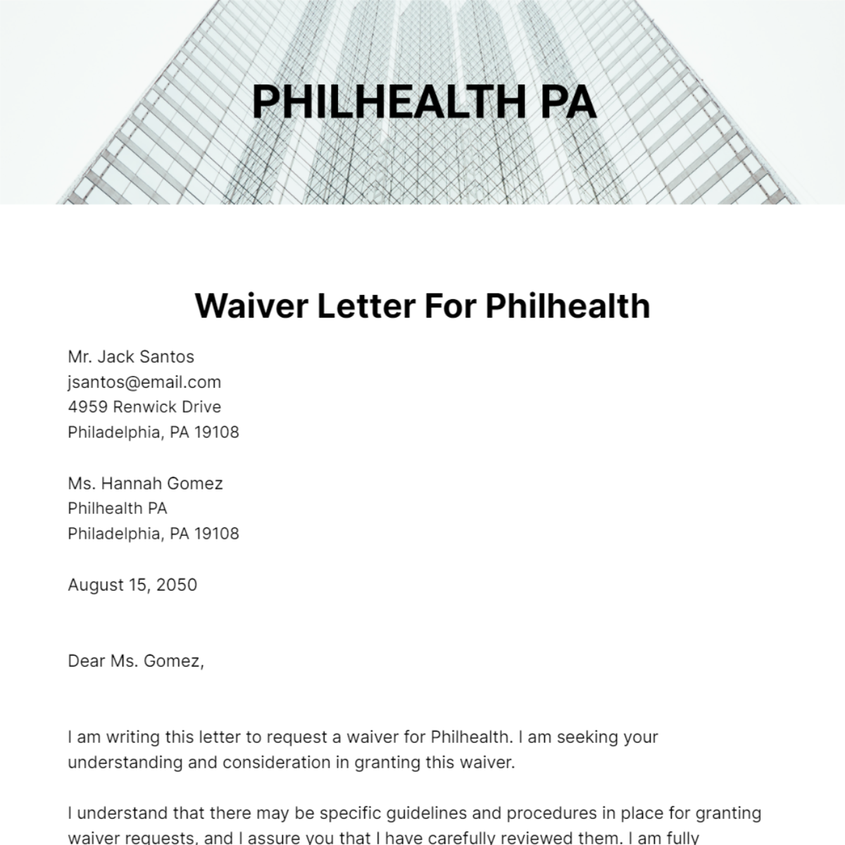 Waiver Letter for Philhealth Template