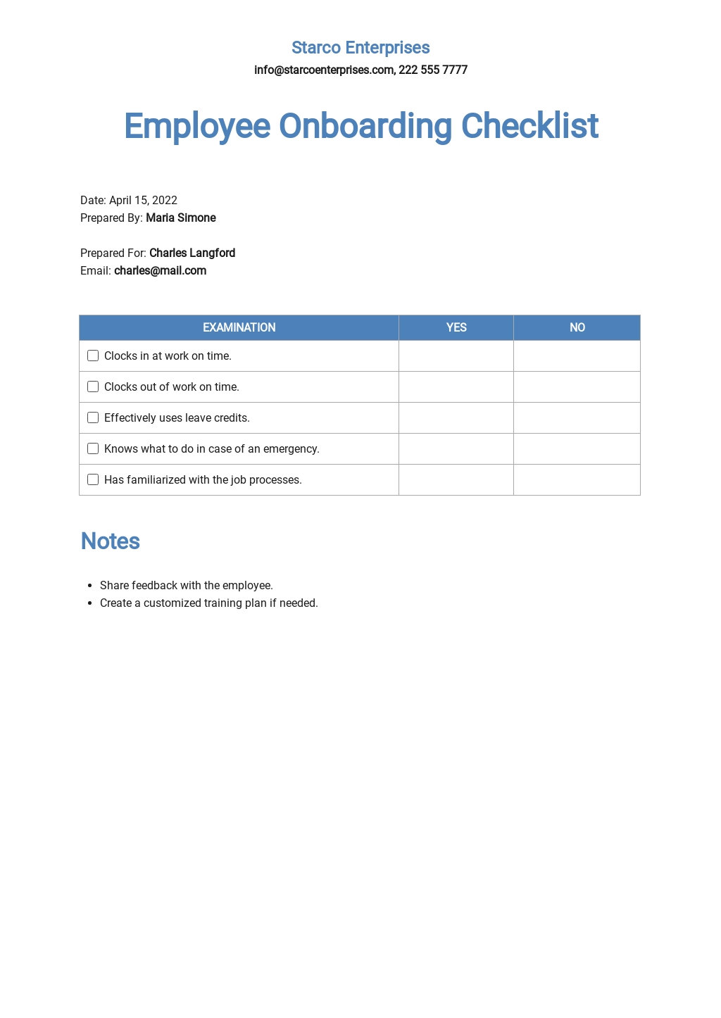 Employee Onboarding Checklist Template [Free PDF] Google Docs, Word
