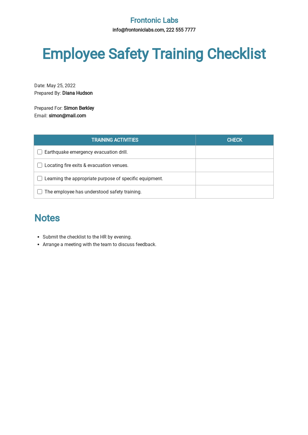 server training checklist template