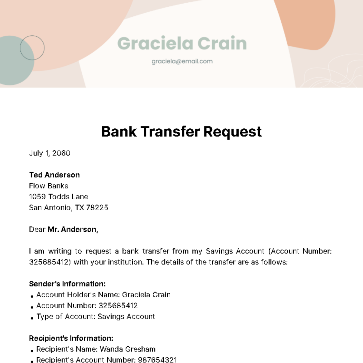 Bank Transfer Letter  Template