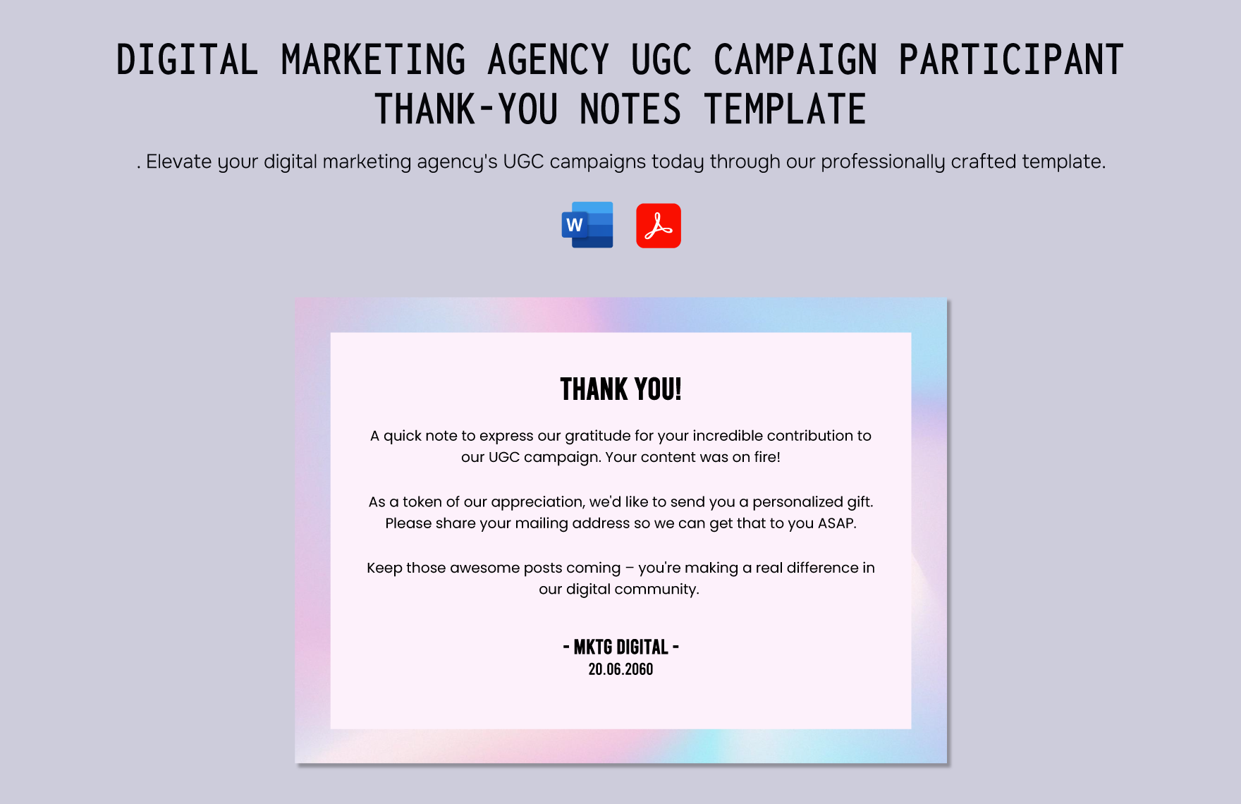 Digital Marketing Agency UGC Campaign Participant Thank-You Notes Template