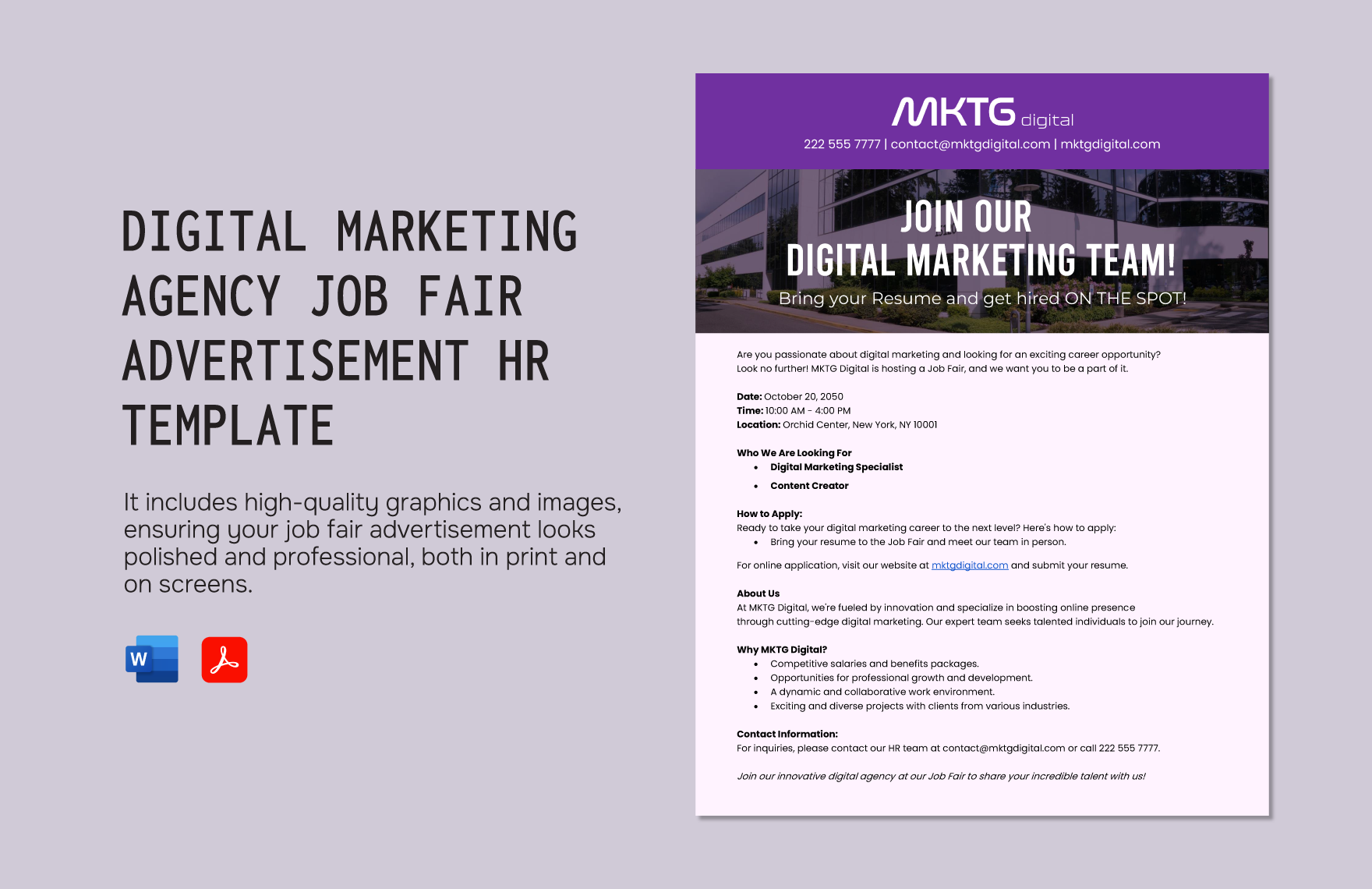 Digital Marketing Agency Job Fair Advertisement HR Template