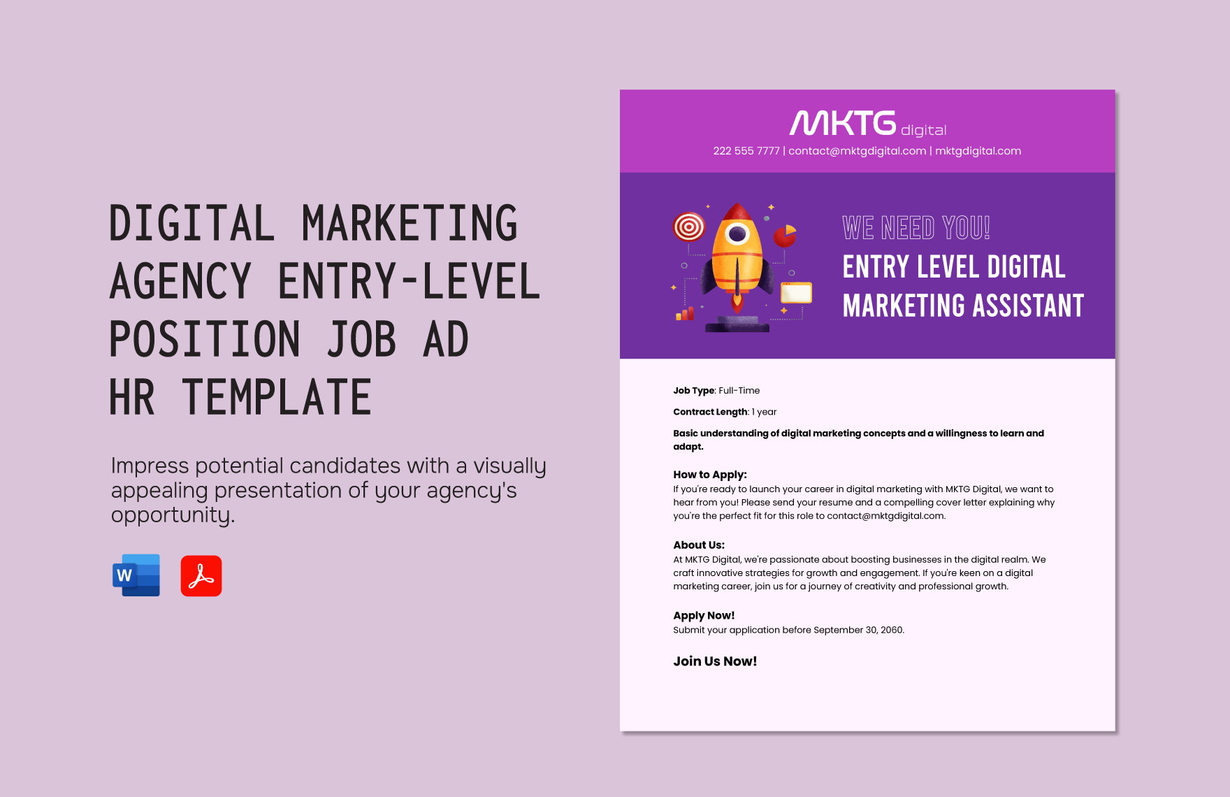 Digital Marketing Agency Entry-Level Position Job Ad HR Template
