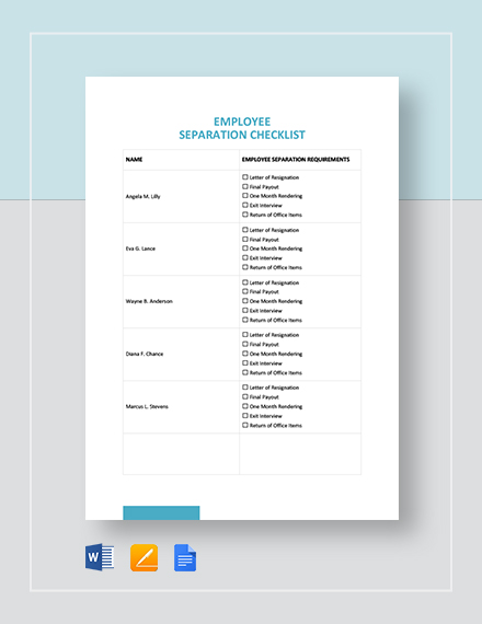 Employee Separation Checklist Template - Word | Google Docs | Apple ...