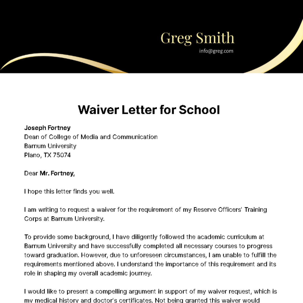 Waiver Letter for School Template