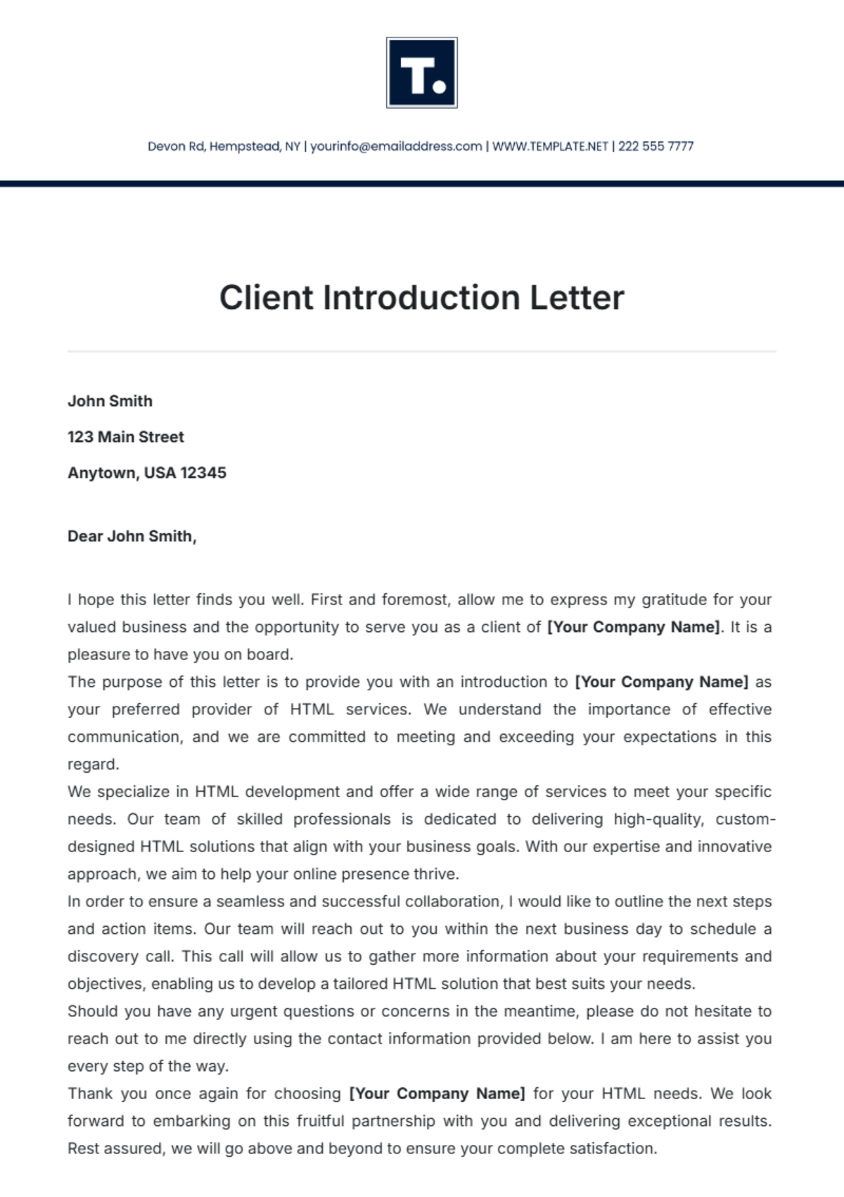 Client Introduction Letter Template