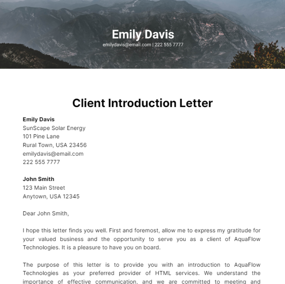 Free Client Introduction Letter Template