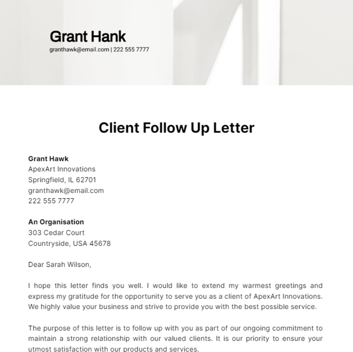 Client Follow Up Letter Template