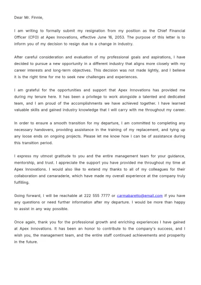 Free Resignation Letter for Corporate Company Template to Edit Online
