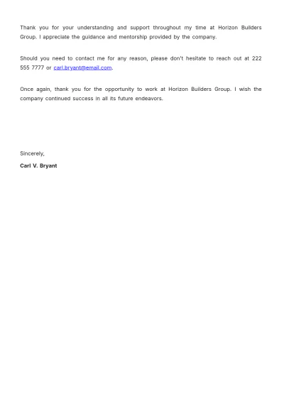 Free Resignation Letter for Construction Company Template to Edit Online