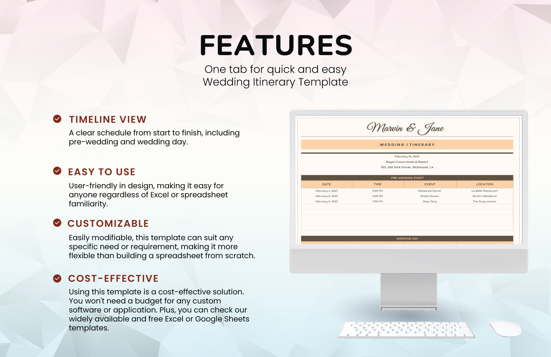 Wedding Itinerary Template