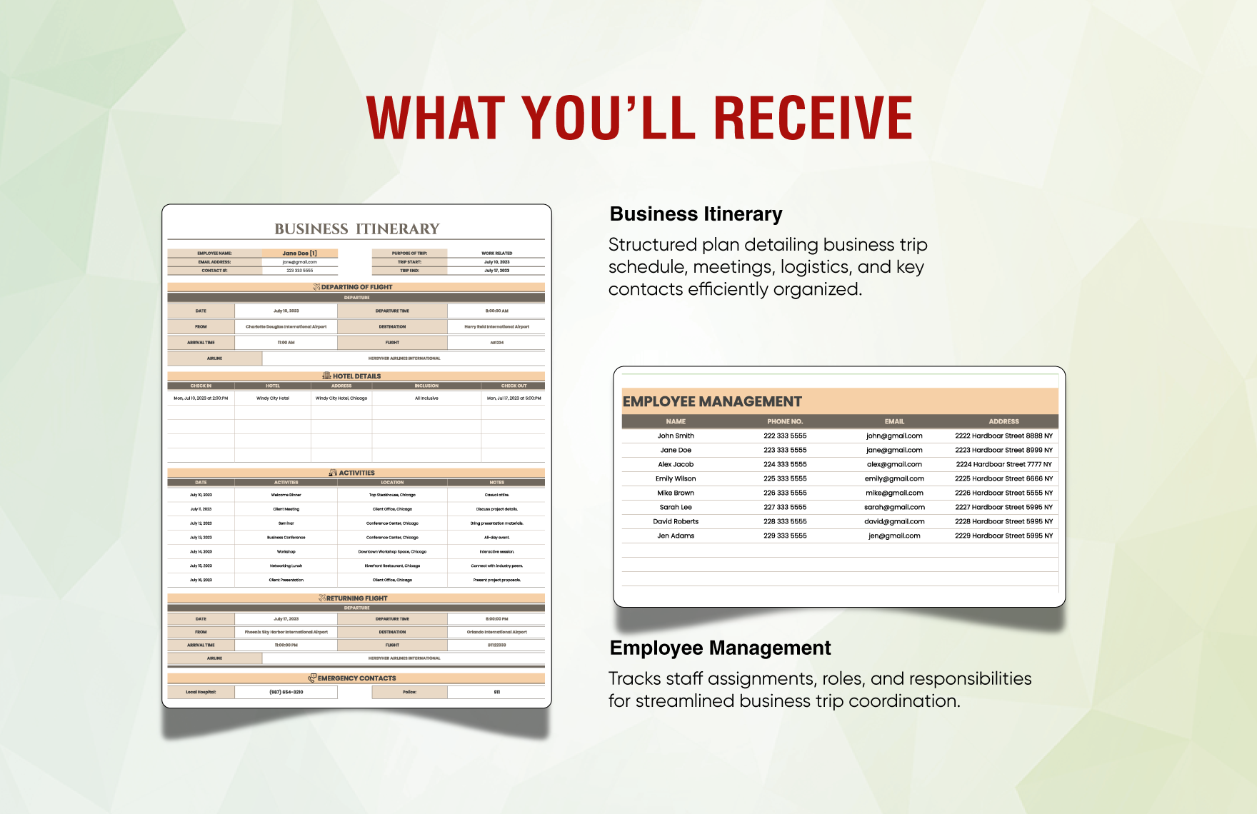 Business Itinerary Template