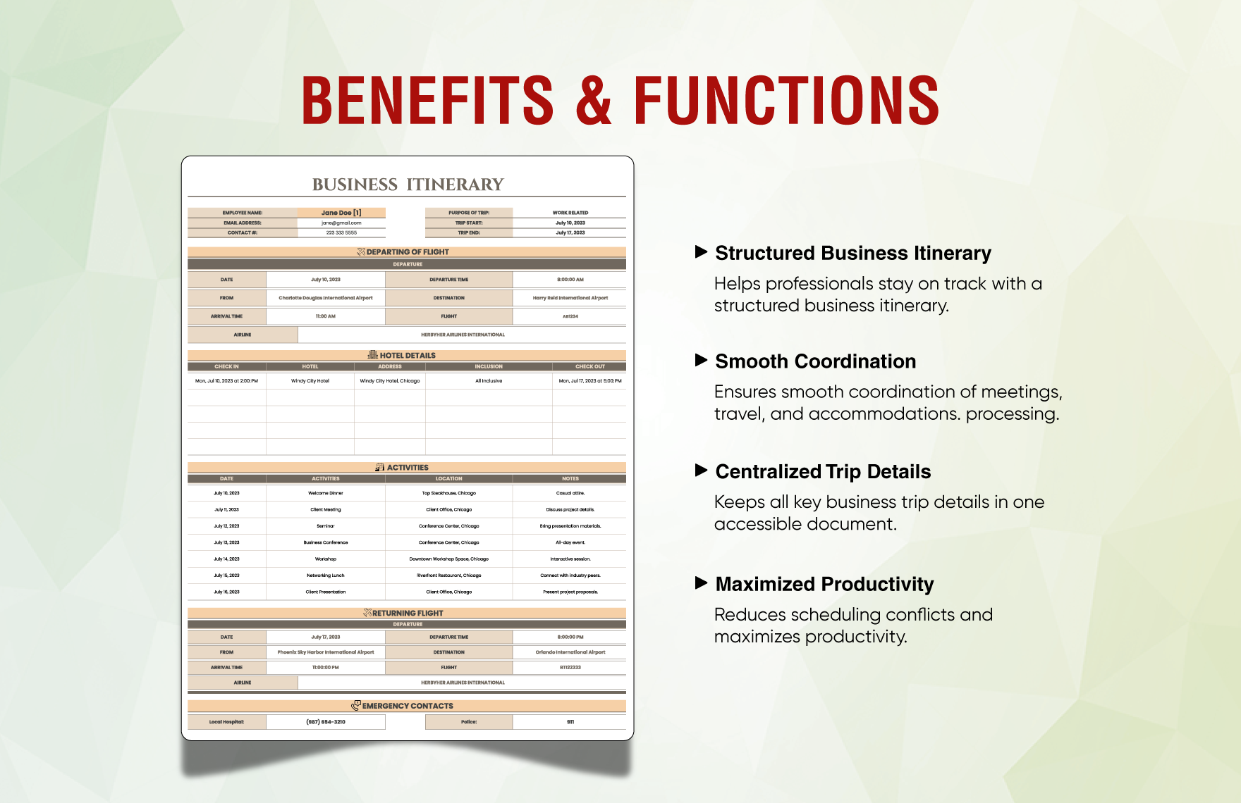 Business Itinerary Template