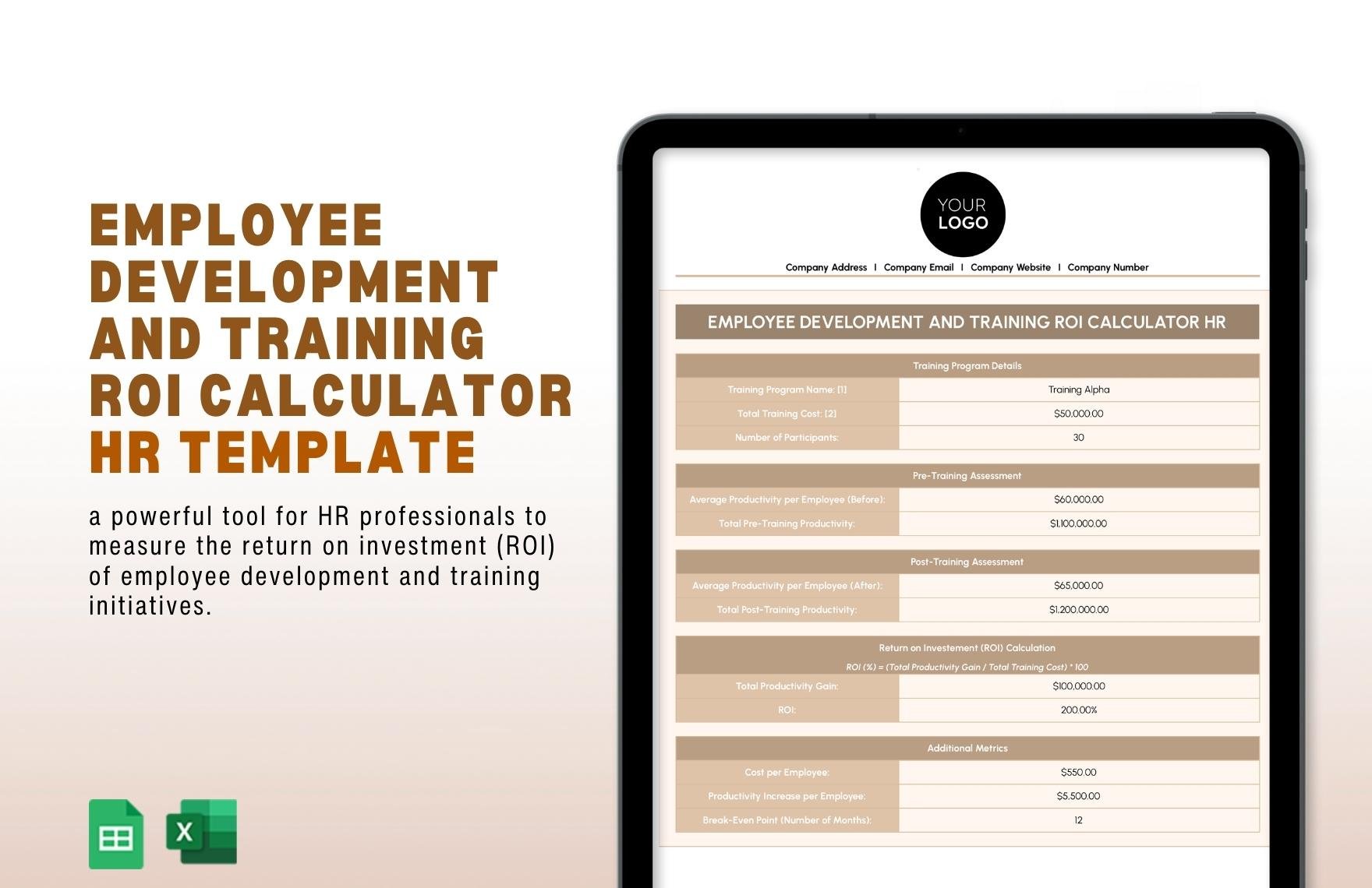 Employee Development and Training ROI Calculator HR Template