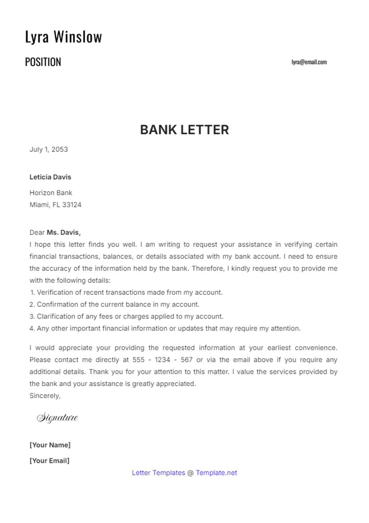 Bank Letter Template