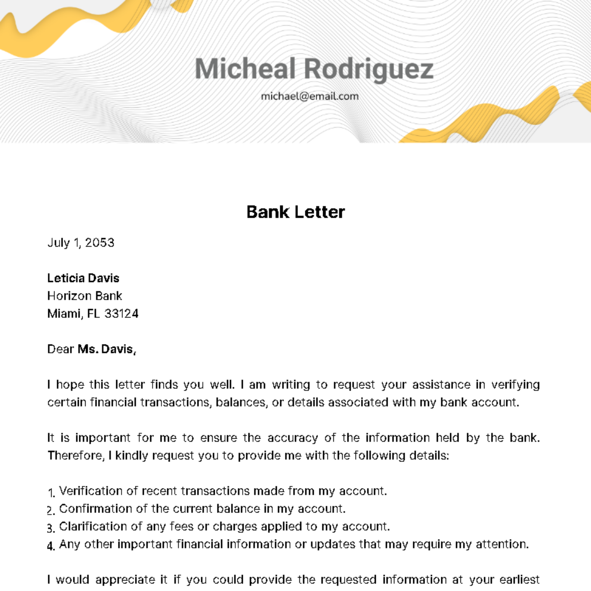 Bank Letter Template