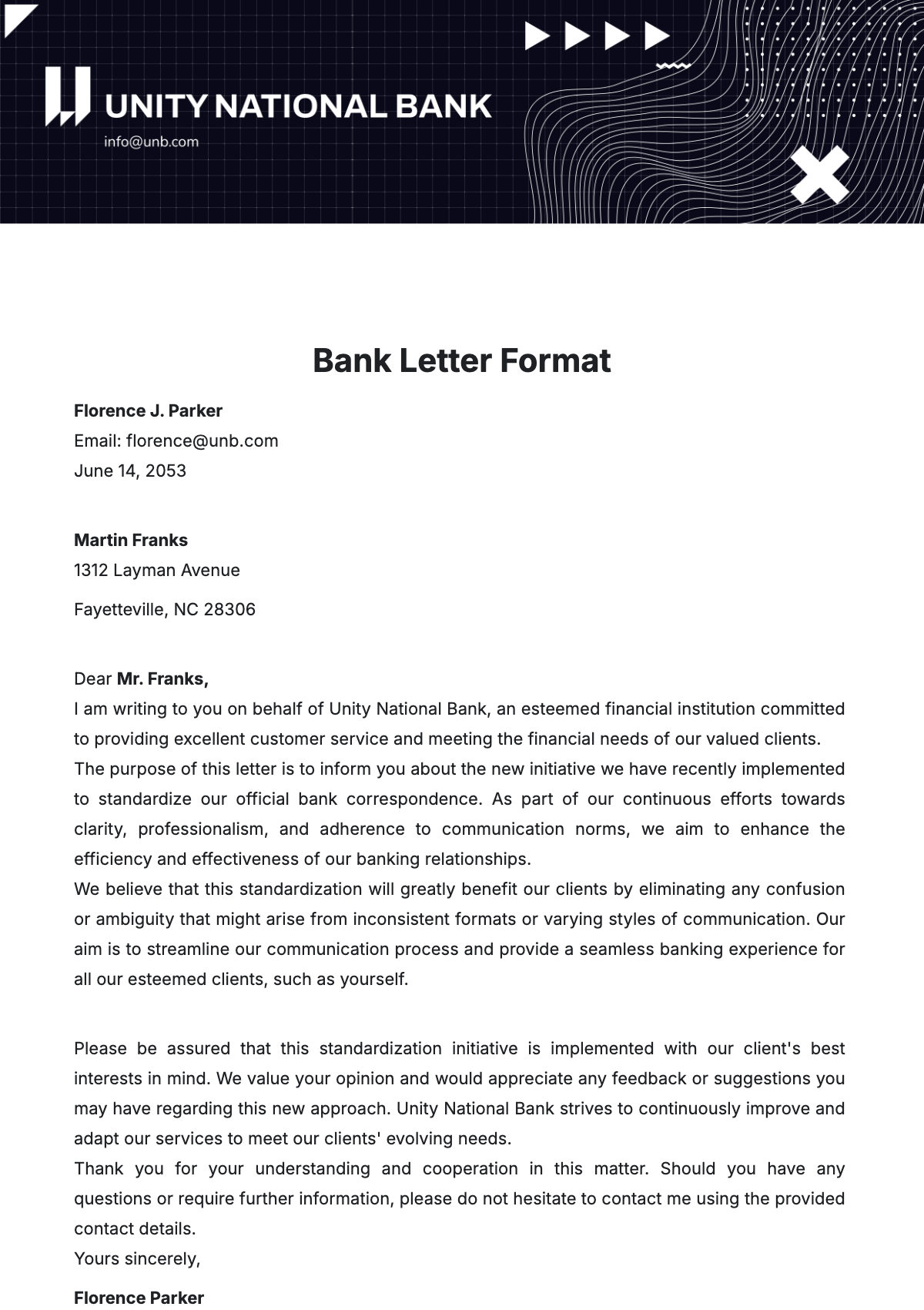 Bank Letter Format Template