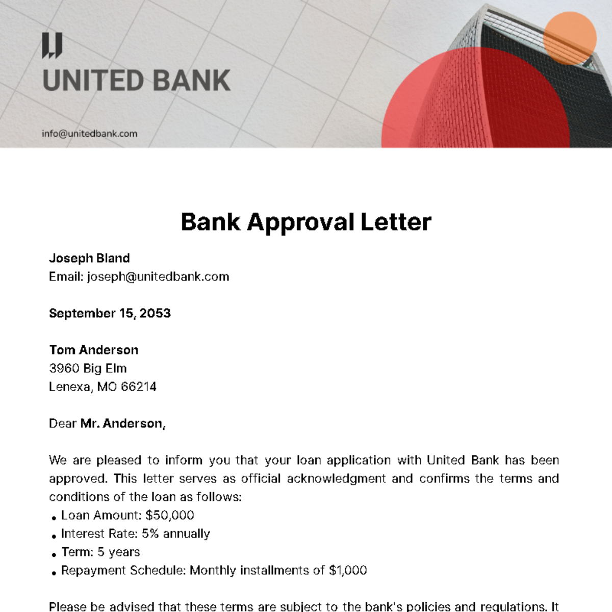 Free Bank Approval Letter Template