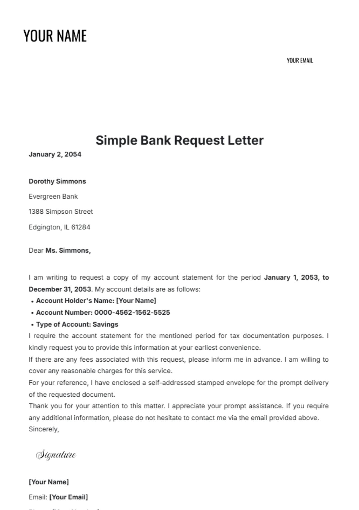 Simple Bank Request Letter Template