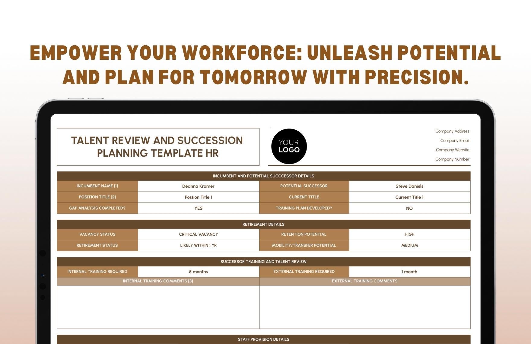 Talent Review and Succession Planning Template HR Template