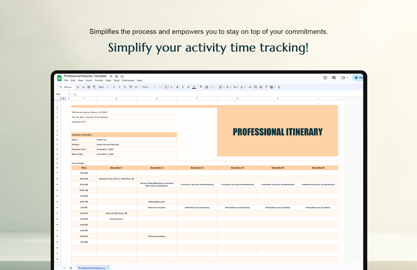 Professional Itinerary Template