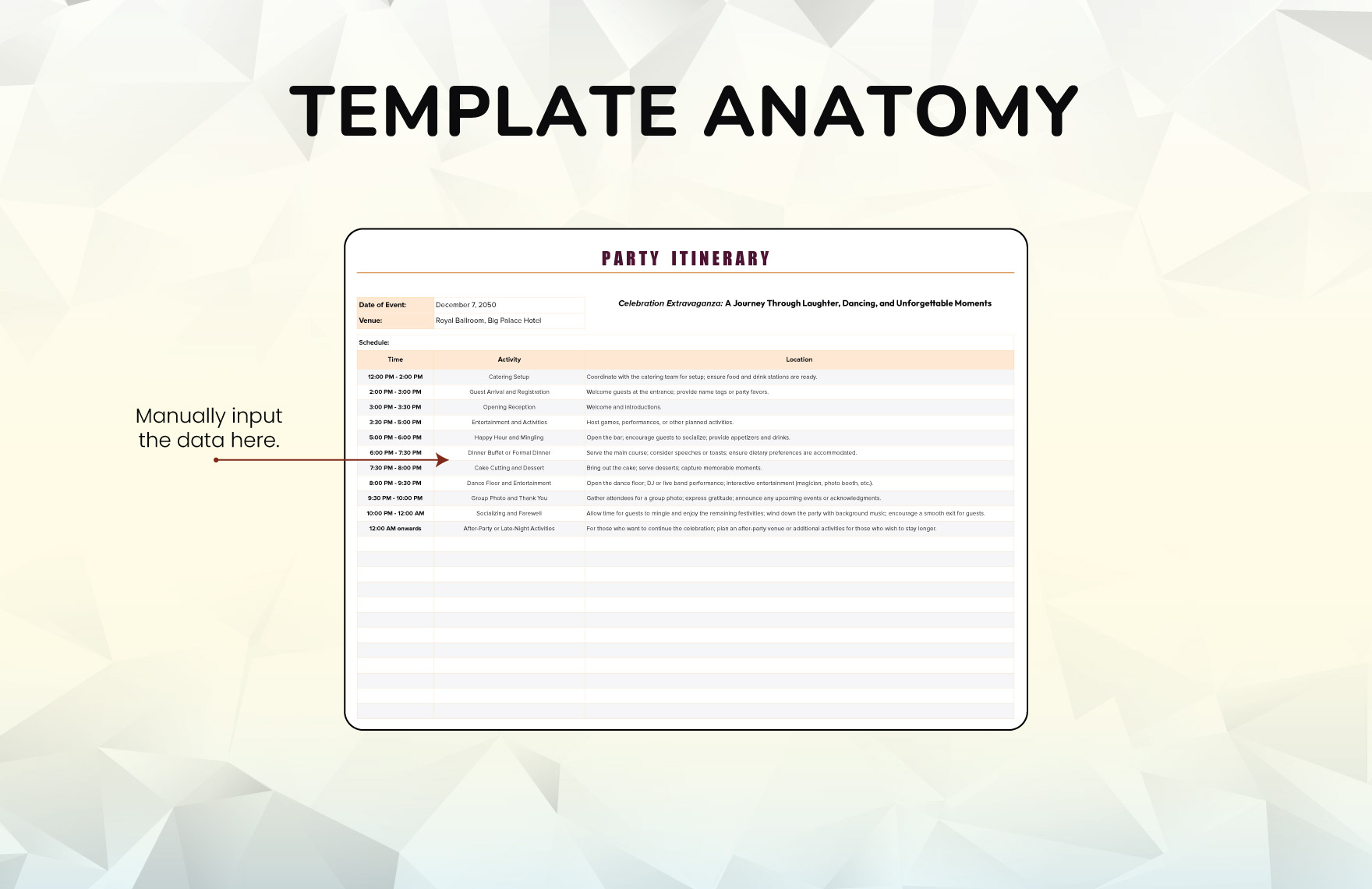 Party Itinerary Template
