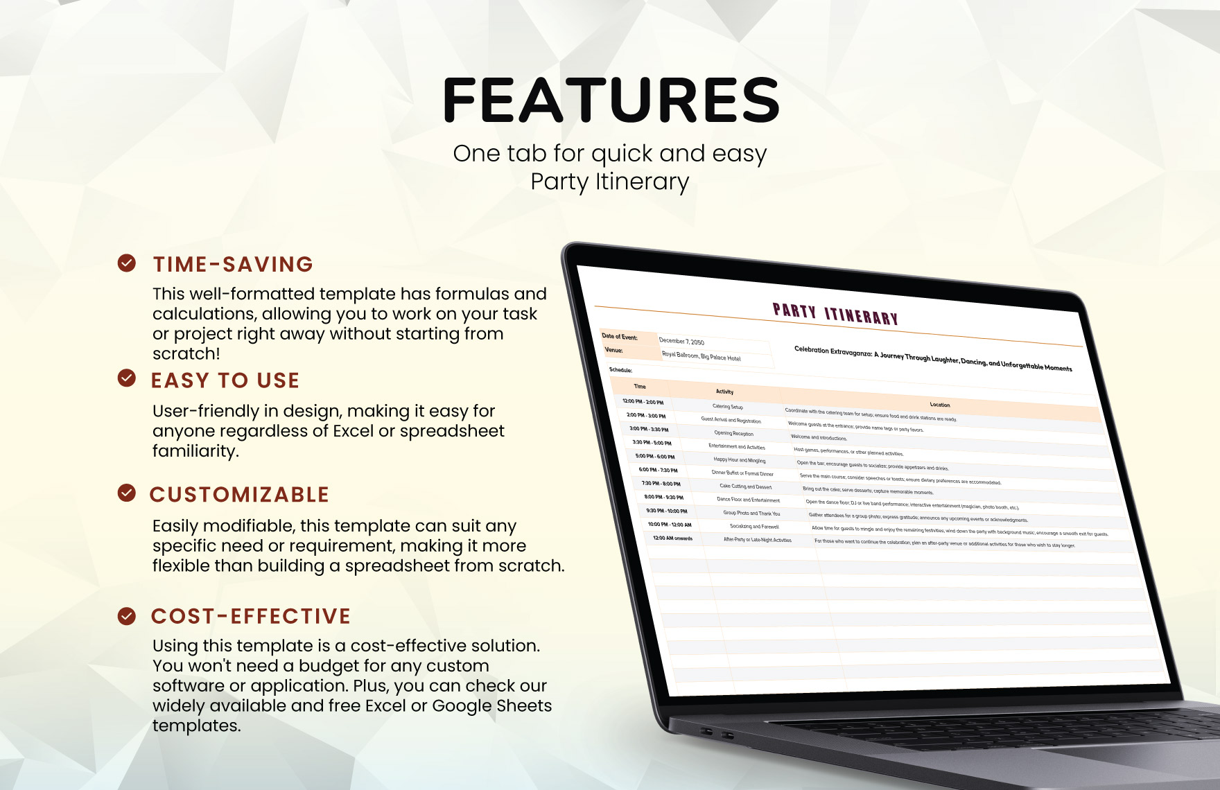 Party Itinerary Template
